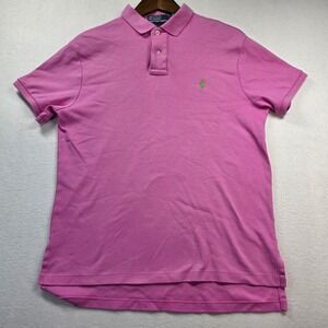 Polo Ralph Lauren Men's Custom Fit Pink Polo Shirt M Green Pony Pique Cotton